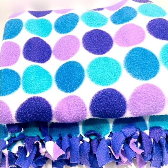 Fleece Tie Blanket Throw Purple Green Blue Circles handmade 64 x 52” kids pets - Picture 2 of 4